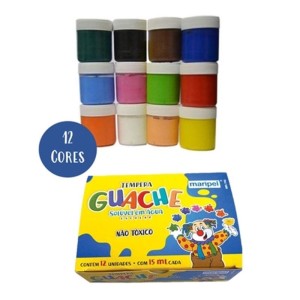 Tinta Guache 15 ML Com 12 Cores Maripel